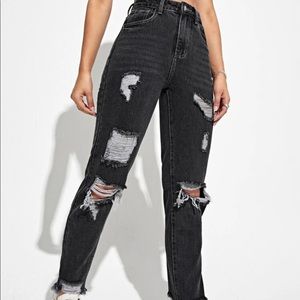 Ripped Raw Hem Mom Jeans
